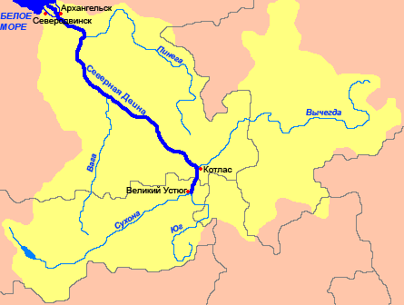 Река Северная Двина на карте