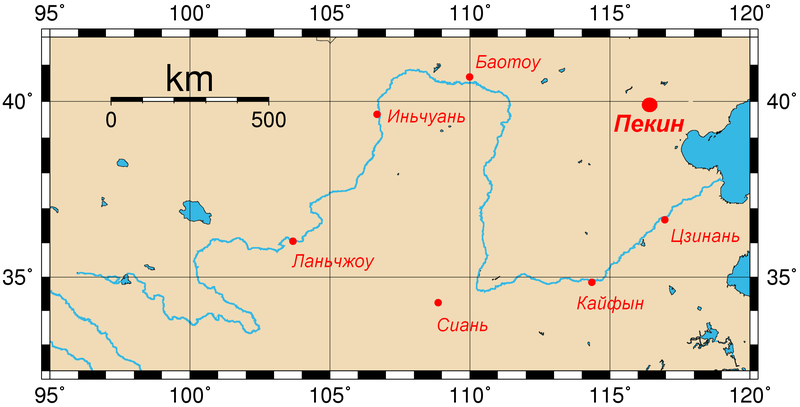 Река Хуанхэ на карте