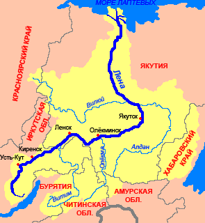 Река Лена на карте