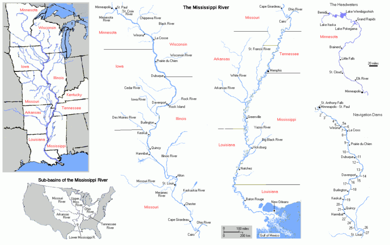 Карта бассейна реки Миссисипи