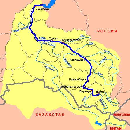 Река Обь на карте