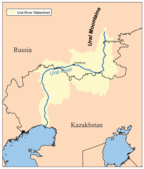 Река Урал на карте